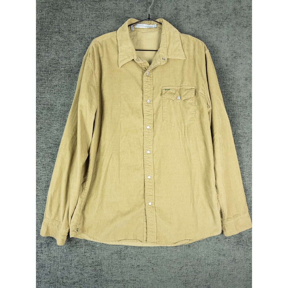 Criquet Corduroy Shirt Mens L Tan Khaki Snap Chest Pocket Preppy‎ Heritage